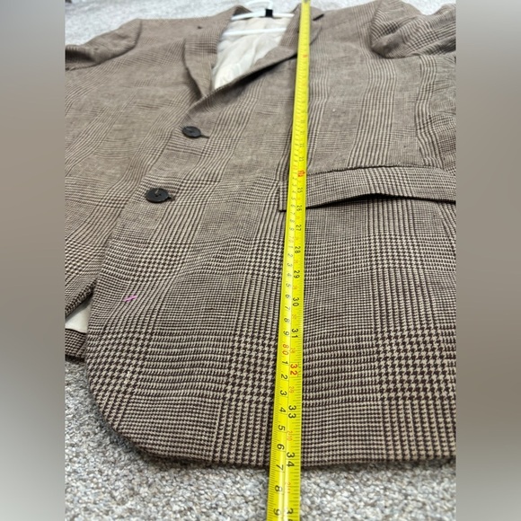 J Crew Brown Plaid Linen Cotton Blend Blazer Two Buttons Summer 44L - Picture 2 of 12